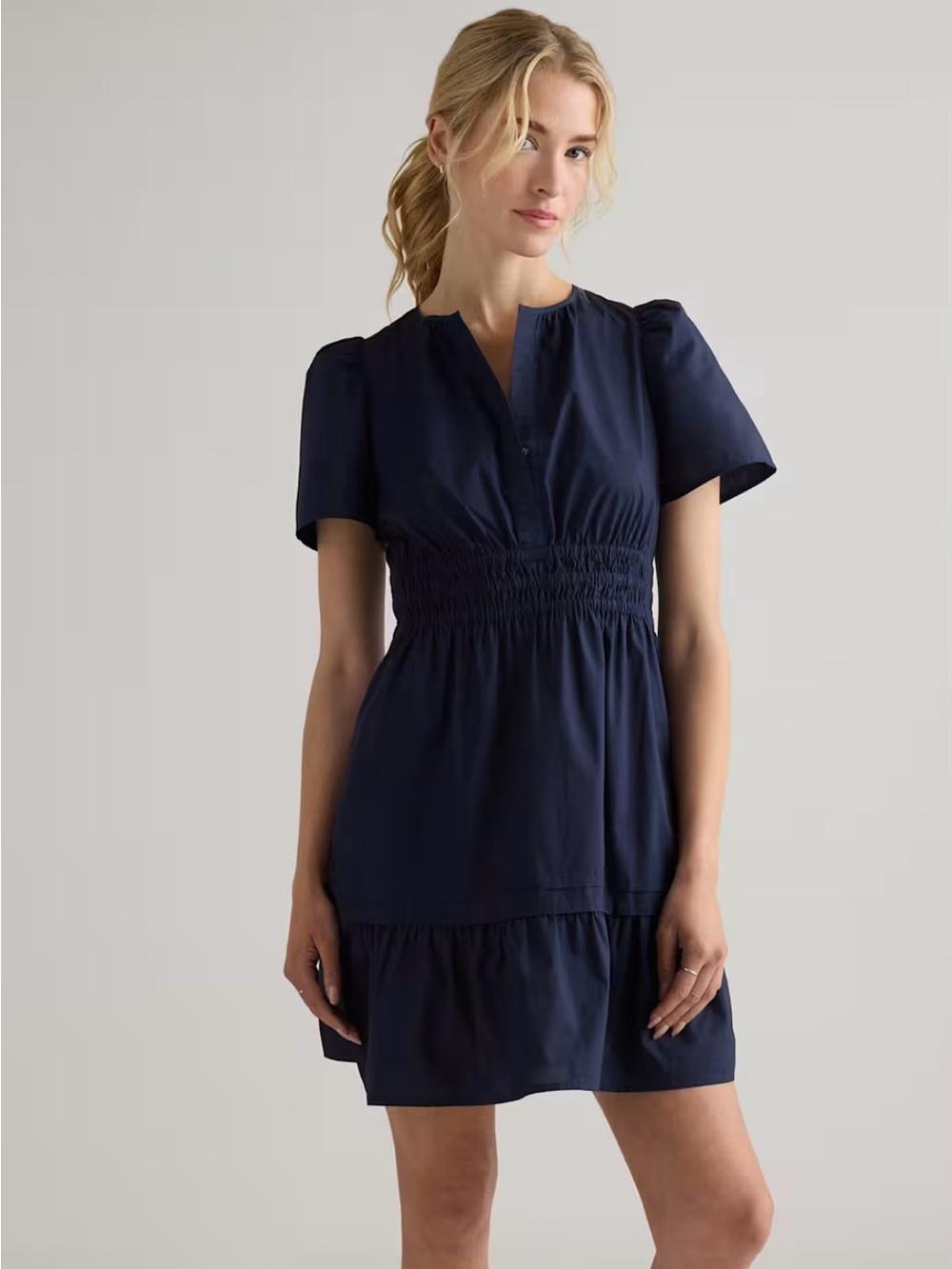 Quince Navy Smocked Waist Mini Dress